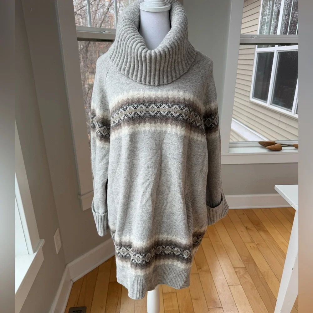 GAP Cream and Brown Cowl Neck Fair Isle Sweater - Picture 13 of 14
